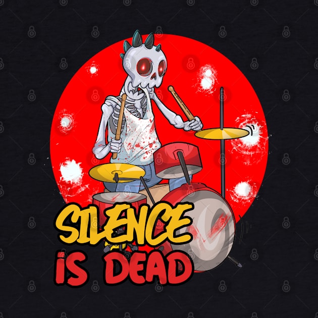 Silence is Dead Drumming Skull by Trendy Black Sheep